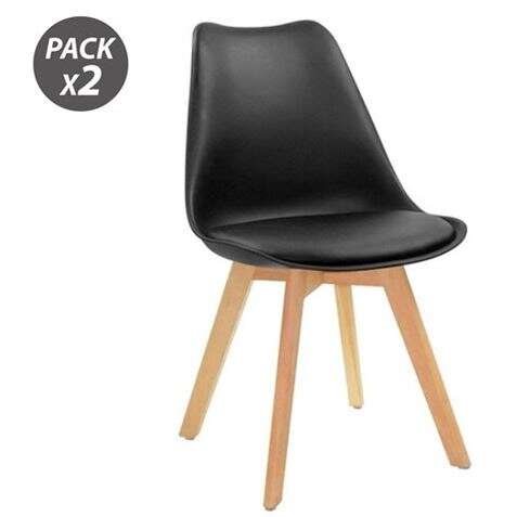 Muvip Design D200 Pack De 2 Sillas Multifuncionales - Asiento Acolchado - Patas De Madera - Uso En Interior - Ideal Para Sala De Espera, Comedor, Cocina Etc... - Color Negro