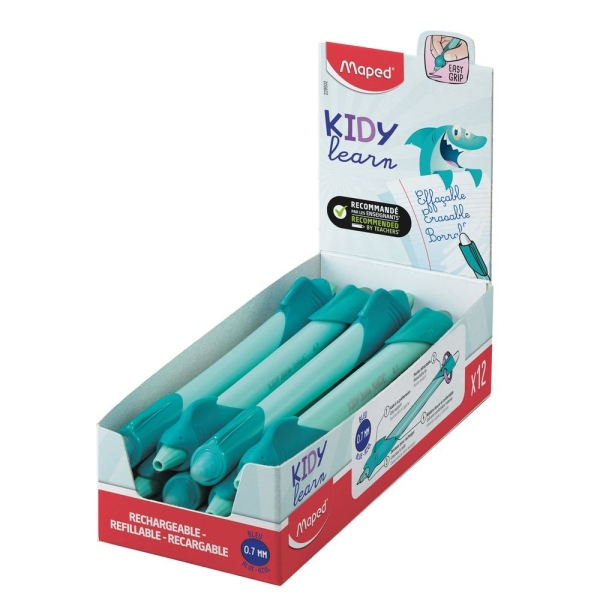 Maped Kidy Lern Magic Boligrafo Borrable Con Guia Para Dedos - Modelo Tiburon - Tinta Color Azul - Recomendado Para Niños De 4 A 10 Años - Color Turquesa