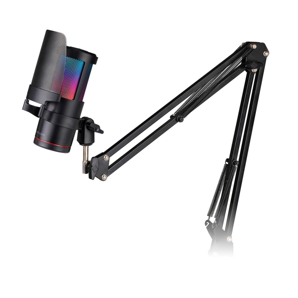 Mars Gaming Mmic-Sc Microfono Gaming - Brazo Mecanico Omnidireccional - Filtro Pop De Malla Metalica - Iluminacion Argb Tactil - Diagrama Polar Cardioide - 141X52X80Mm - Color Negro