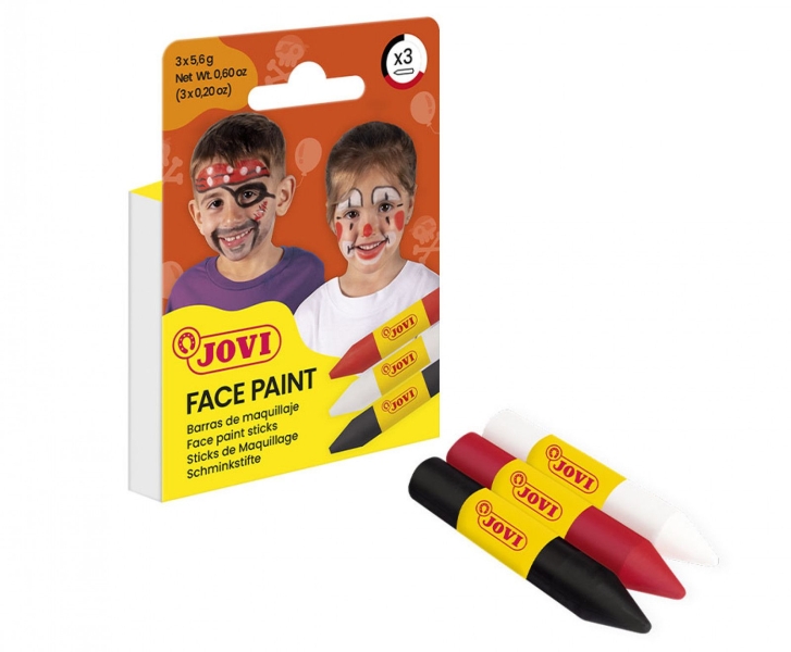 Jovi Face Paint Scary Pack De 3 Barras De Maquillaje - Para Todo Tipo De Pieles - Se Limpia Facilmente - Colores Blanco, Rojo Y Negro