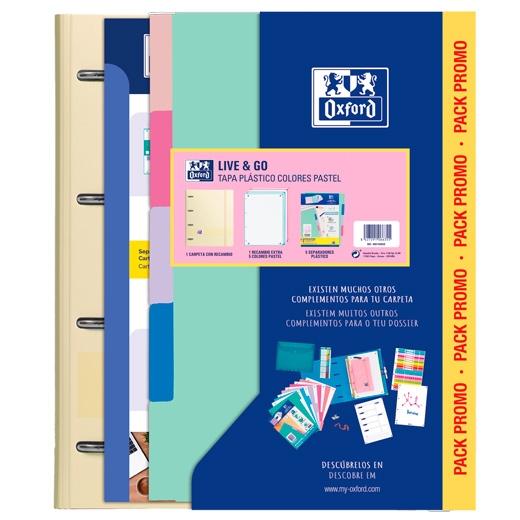 Oxford Europeanbinder Live & Go Carpeta 4 Anillas A4 C/Recambio 80H 5X5 C/Separadores Polyfoam Colores Pastel Pack Promo