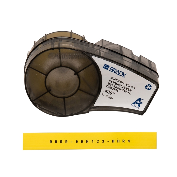 Brady M21-250-C-342-Yl Cinta De Etiquetas Original Termocontractiles Permasleeve - Texto Negro Sobre Fondo Amarillo - Ancho 11,15Mm X 2,1M