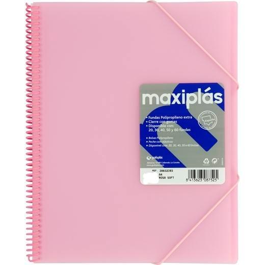 Grafoplás Carpeta Con Fundas Maxiplás Espiral A4 30 Fundas C/Sobre Pp Rígido Translúcido Rosa Soft