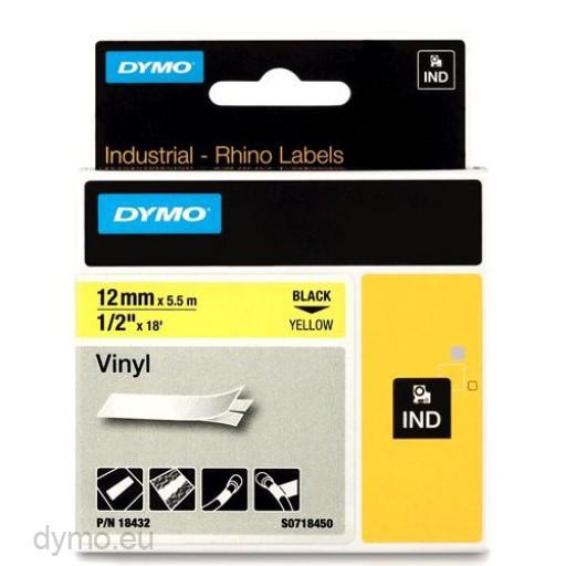 Dymo Rhino Cinta De Etiquetas Industrial Adhesiva Id1-12, Negro Sobre Amarillo De 12Mmx5´5M, Vinilo (S0718450)