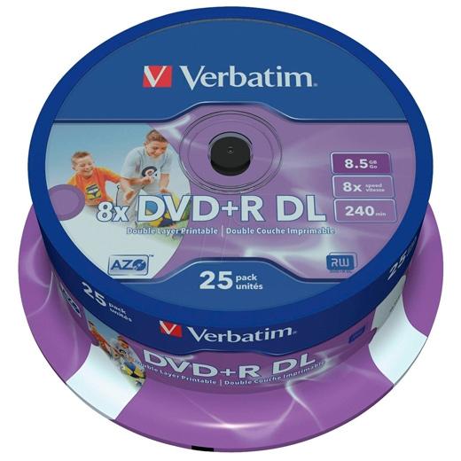 Verbatim Dvd+R Doble Capa, 8.5Gb, 8X, 25 Pack Spindle, Superficie Matt Inkjet Printable  (21   118Mm)