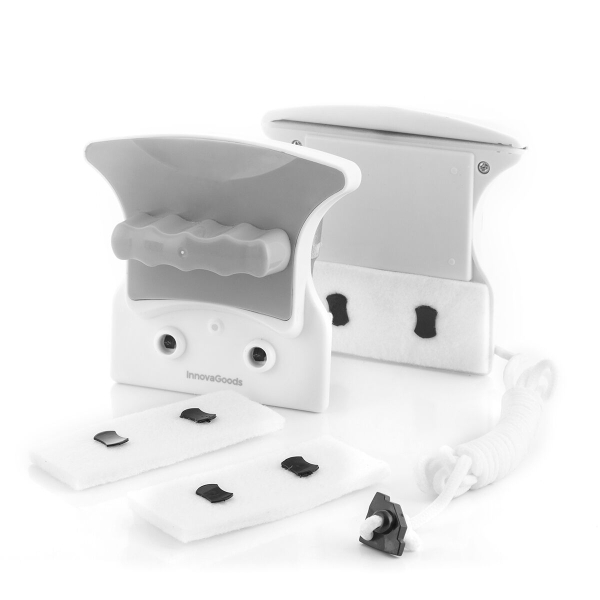 Innovagoods Magly Limpiacristales Magnetico - Iman Potente - Facil De Usar - Incluye Recambios - Seguridad Anticaida - Ventanas Hasta 8Mm - Ergonomico - 12X5.5X11Cm - Color Gris Y Blanco