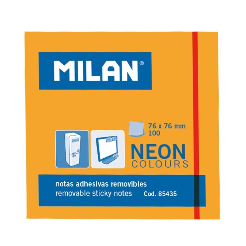 Milan Bloc Notas Adhesivas Removibles 100H 76X76 Naranja Fluorescente