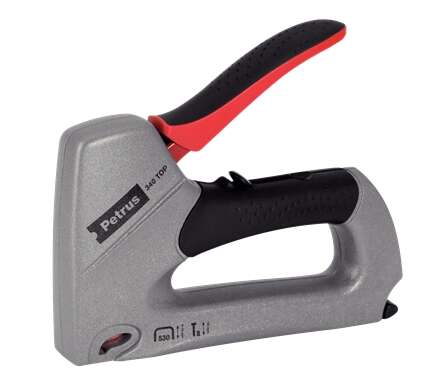 Petrus 340 Top Clavadora/Grapadora Metalica - Para Grapas 530/6 A 14Mm Y Pins Tipo 8 De 15Mm - Ajuste De Potencia - Color Gris/Negro