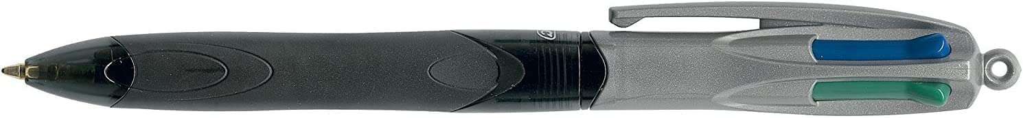 Bic 4 Colours Grip Pro Boligrafo De Bola Retractil Con Grip - Punta Media De 1Mm - Trazo De 0.4Mm - Tinta Con Base De Aceite - Cuerpo Gris/Negro Transparente - 4 Colores