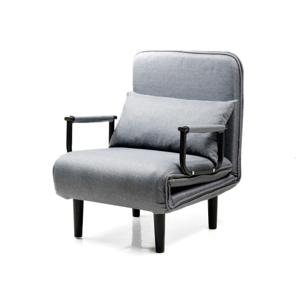 Innovagoods Softfa Sofa Cama Individual 4 En 1 - Soporta Hasta 150Kg - Respaldo Reclinable - Plegable - Multifuncion - Pies Antideslizantes - Incluye Cojin - 64X80X68Cm - Color Gris Y Negro