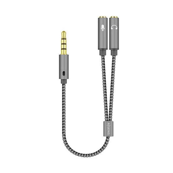 Aisens Cable Adaptador Audio Jack 3.5 4 Pines/M-2Xjack 3.5 3 Pines/H - 25Cm - Color Gris