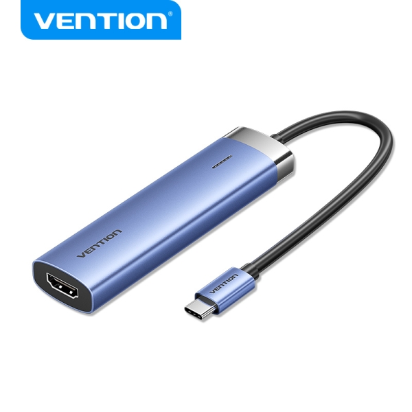 Vention T6E Hub Usb-C 5 En 1 - Transferencia 5 Gbps - Pantalla 4K - Carga Rapida 100W - Color Azul