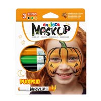 Carioca Mask Up Pumpkin Pack De 3 Colores Para La Piel - Colores Brillantes - Lavables - Base Agua - Incluye Dos Tutoriales Paso A Paso - Colores Naranja, Verde Y Negro