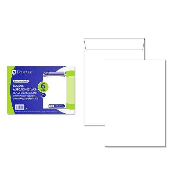 Bismark Pack De 6 Sobres De Papel 90Gr - Medidas 184X261Mm - Cierre Autoadhesivo - Color Blanco