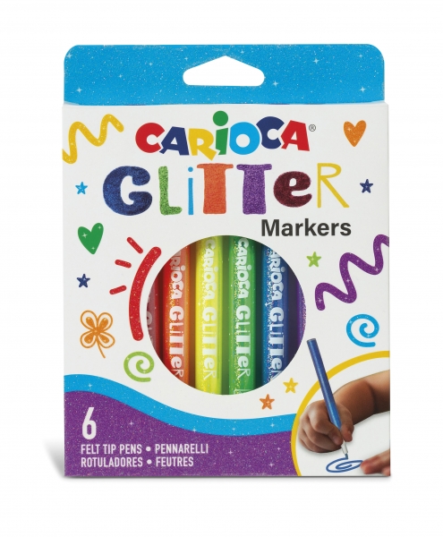 Carioca Glitter Caja 6 Rotuladores - Punta Ø 1Mm - Tinta Liquida A Base De Agua - Punta De Alta Calidad - Efecto Glitter - Resistente A La Luz - Color Varios