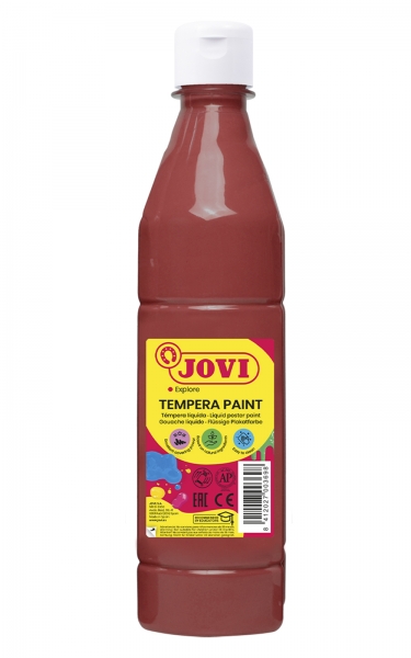 Jovi Tempera Paint Tempera Liquida 500Ml - Base Agua - Lista Para Usar - Alto Poder Cubriente - Secado Rapido - Excelente Fluidez - Adherencia En Multiples Superficies - Color Marron