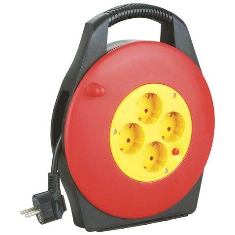 Elbat Enrollador Alargador Con Proteccion Termica - 4 Shukos - Carga Maxima Enrollado 1100W, Desenrollado 3200W - Cable De 10M