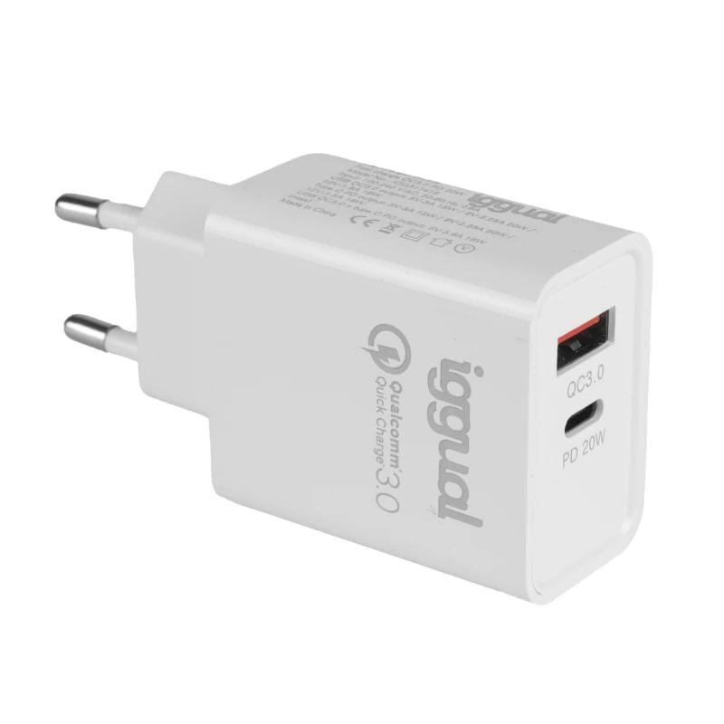 Iggual Cargador Doble Usb Qc3.0 + Tipo C Pd 20W