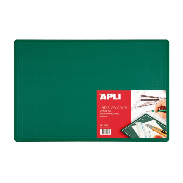 Apli Plancha De Corte A3 Pvc 450X300X2Mm - Base Antideslizante - Formula Auto Cicatrizante - Impresion De Cuadricula Y Angulos - Ideal Para Manualidades Y Proyectos - Color Verde