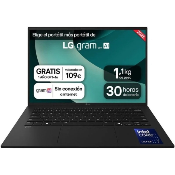 Lg Gram 14Zd90T-G.ax78B Portatil 14" Intel Core Ultra 7 255H - 16Gb - 1Tb Ssd - Color Negro - Teclado Qwerty (Es)