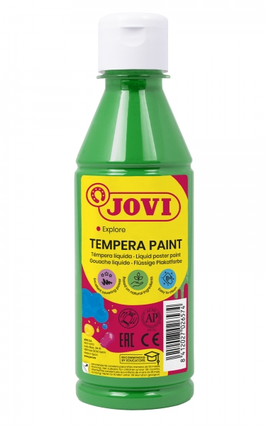 Jovi Tempera Paint Tempera Liquida 250Ml - Base Agua - Lista Para Usar - Alto Poder Cubriente - Secado Rapido - Excelente Fluidez - Adherencia En Multiples Superficies - Color Verde