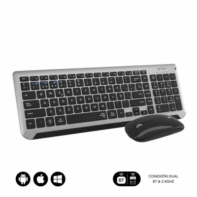 Subblim Combo Dual Prestige - Teclado Y Raton Inalambricos - Bluetooth Y 2.4G - Funcionamiento Silencioso - Color Gris Negro