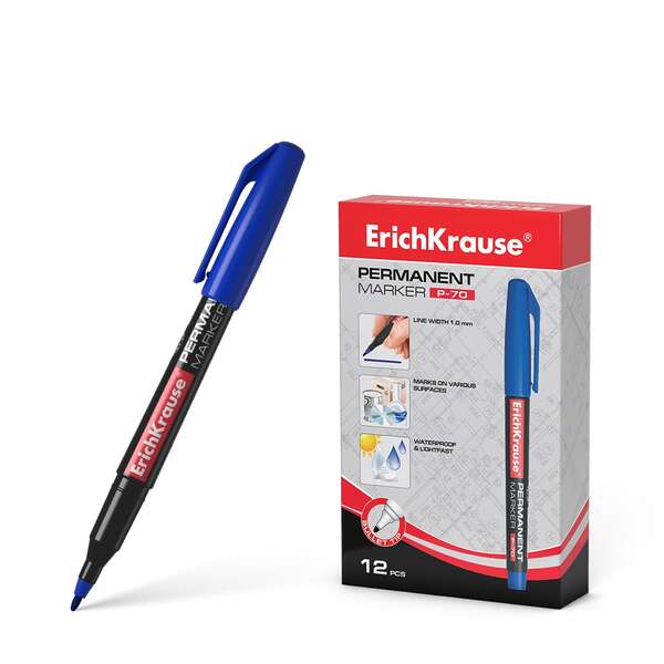 Erichkrause Marcador Permanente P-70 - Punta De Bala De 1.0Mm - Resistente Al Agua Y A La Luz - Color Azul
