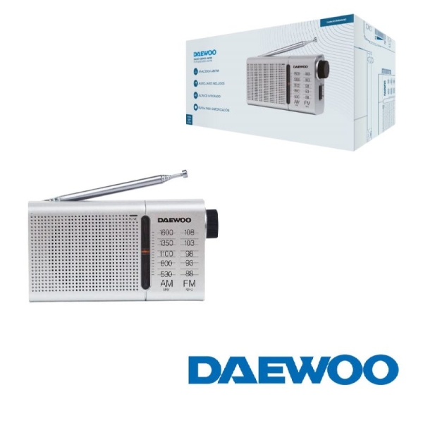 Daewoo Dw1037 Radio Portatil Am/Fm Analogica - Antena Telescopica - Altavoz Integrado - Incluye Auriculares - Salida Jack 3.5Mm - Funcionamiento A Pilas (2Xaa) - Rueda De Sintonizacion Precisa - Color Azul Plateado