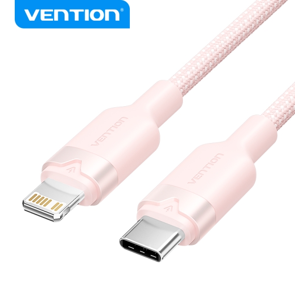Vention Cable De Carga Usb-C/Lightning - Aluminio Trenzado - 480Mbps - 3A - 27W Max - Color Rosa