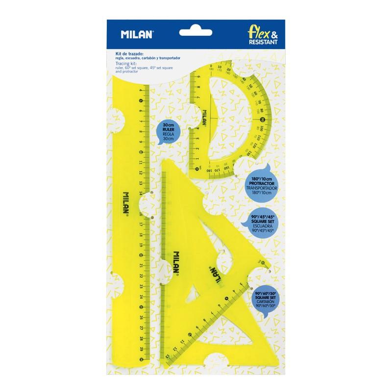 Milan Reglas Flex&Resistant 30 Cm Amarillo Translucido Kit 4 Piezas