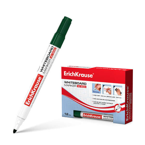 Erichkrause W-500 Rotulador Para Pizarra Blanca - Punta En Forma De Bala - Trazo De 0.8 A 2.5Mm - Tinta A Base De Alcohol - Color Verde
