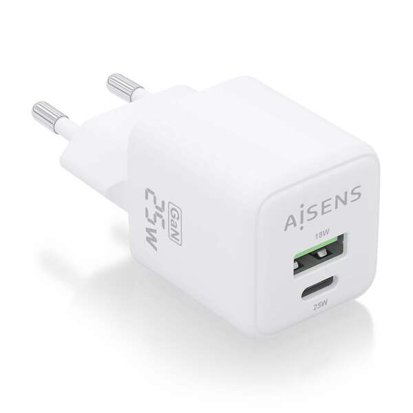 Aisens Cargador Gan 25W - 1Xusb-C Pd3.0 Qc4.0 - 1Xusb-A Qc3.0 - Color Blanco