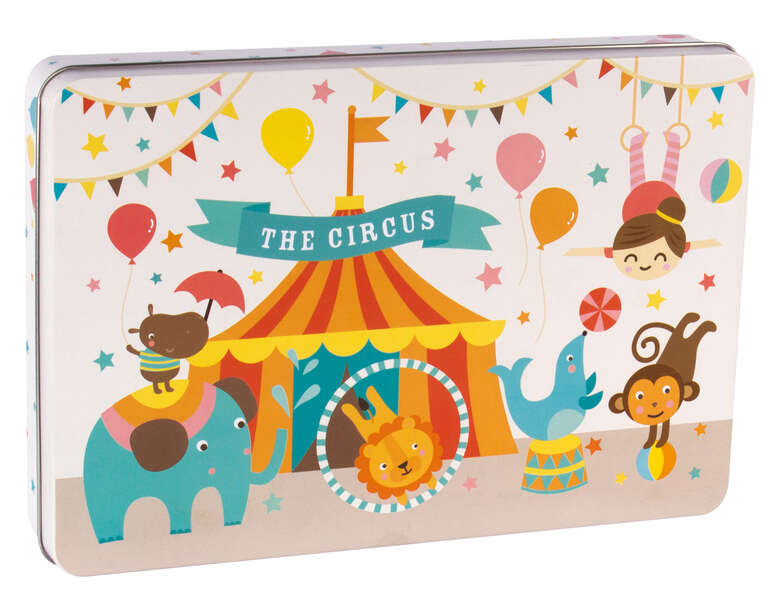 Apli Kids Puzzle Tematica Circo - 24 Piezas De 8X8Cm - Diseño Exclusivo De Lily Lane - Facil Manejo Para Niños - Carton De 2Mm Con Acabado Brillante - Caja Metalica Rectangular