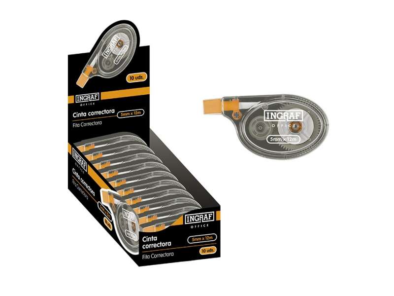Ingraf Cinta Correctora En Seco De Alta Calidad 5Mmx12M - Aplicacion Lateral - Corrige Rapidamente - Escriba Al Instante - No Mancha - Sin Huella En Fotocopias