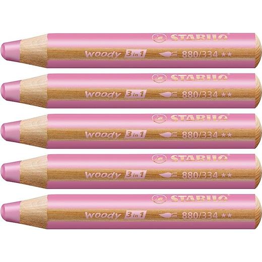 Stabilo Lápices De Colores Woody 3 En 1 Rosa Estuche 5 Ud
