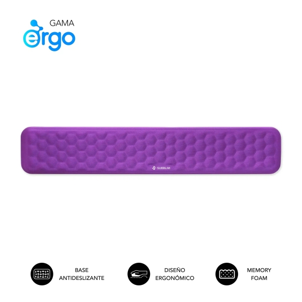 Subblim Ergo Airpadding Reposamuñecas Para Teclado - Espuma Viscoelastica 65D - Tejido Airmesh Transpirable - Base Antideslizante - Color Lila