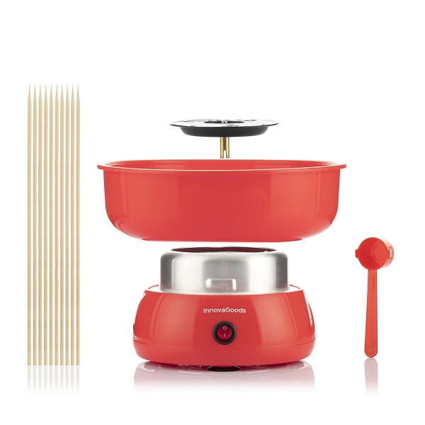 Innovagoods Cantty Maquina De Algodon De Azucar - Potencia 450W - Facil De Limpiar - Incluye Palos Y Cuchara - Ideal Para Fiestas - Color Rojo