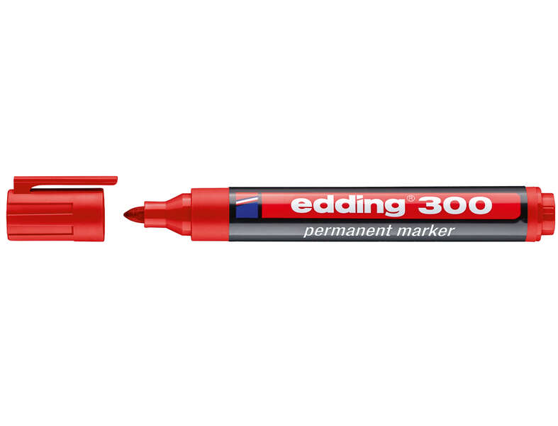 Edding 300 Rotulador Permanente - Punta Redonda - Trazo Entre 1.5 Y 3 Mm. - Tinta Casi Inodora - Capuchon Con Clip - Secado Rapido - Color Rojo