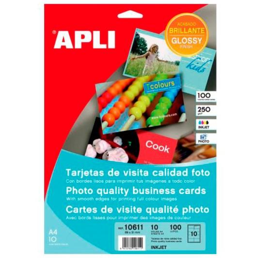 Apli Tarjetas De Visita Cantos Rectos 89X51Mm 250G Blanco Brillante -10 Hojas-
