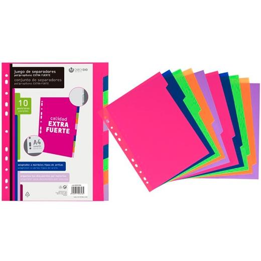 Carchivo Separadores 10 Posiciones A4 Pp Extra Fuerte Fashion Colores