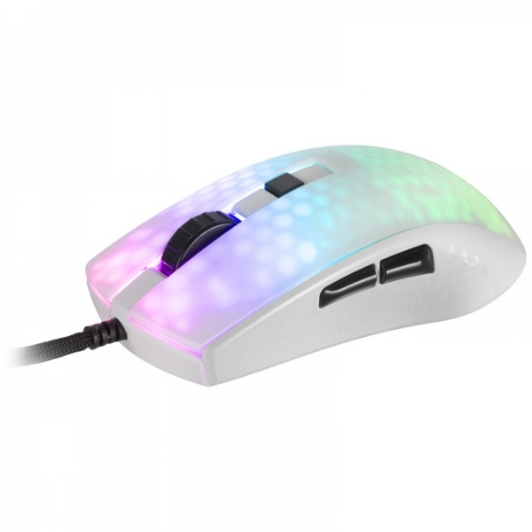 Mars Gaming Mmr Raton Gaming Ultraligero - 58G - Iluminacion Rgb - Sensor Optico 12800 Dpi - Switches Mecanicos Huano - Cable Feather Paracord - Color Blanco