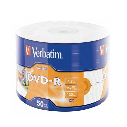 Verbatim Dvd-R, 4,7Gb, 16X, 50 Pack Spindle, Datalife Plus Wide Inkjet Printable Professional