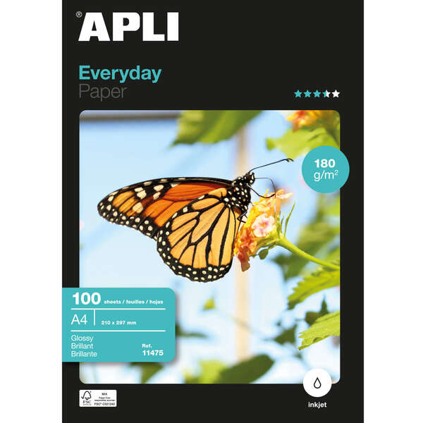 Apli Papel Fotografico Everyday A4 180Gr - Acabado Brillante - 100 Hojas