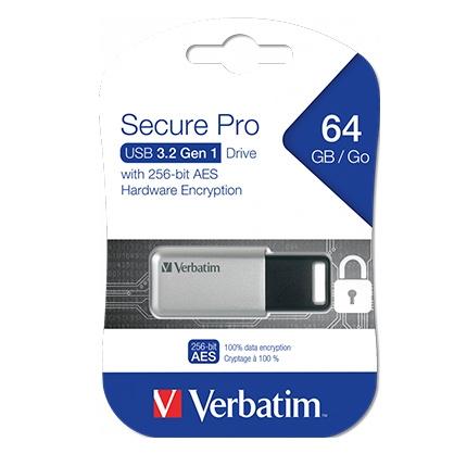 Verbatim Pendrive Secure Pro 64Gb Retráctil Usb 3.2 Hardware Encryption Plata