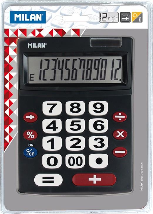 Milan Calculadora Negro Extra-Grande 12 Digitos Dual Blister