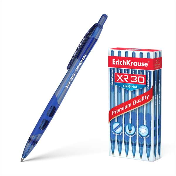 Erichkrause Boligrafo Automatico Xr-30 - Cuerpo Translucido Redondo - Zona De Agarre Ergonomica - Punta De 5 Canales - Tinta De Secado Rapido - Color Azul