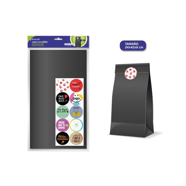 Bismark Pack De 10 Sobres Papel Kraft 50Grs Con 10 Pegatinas Para Cierre - Medidas 24X42X6Cm - Ideal Para Regalos - Color Negro