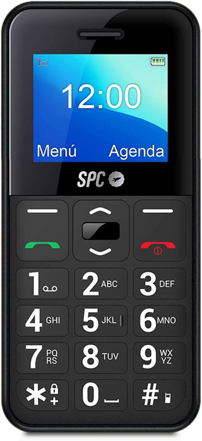Spc Telefono Movil De Teclas Grandes - Diseño Compacto Y Resistente - Boton Sos - Configuracion Remota - Notificaciones Y Timbre Inteligentes - Menu Sencillo - Color Negro