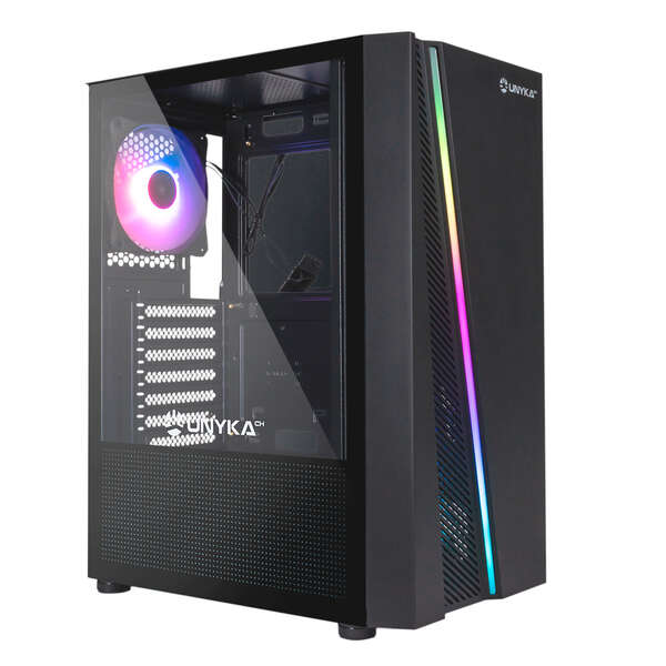 Unykach Glayze Caja Torre Atx - Iluminacion Argb - Lateral Cristal Templado - Usb-A 2.0/3.2 Y Audio - 1 Ventilador 120Mm Rgb Instalado - Color Negro