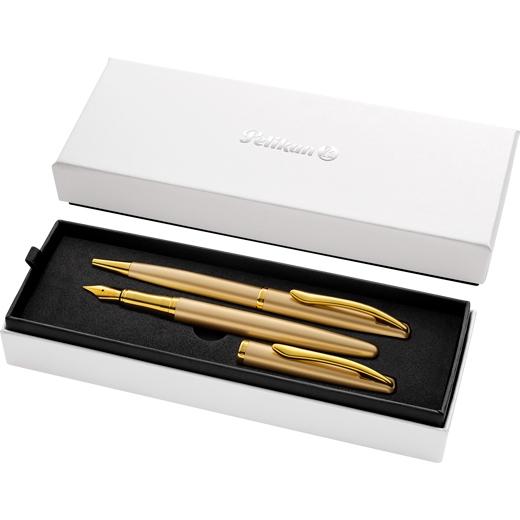 Pelikan Set Bolígrafo + Estilográfica Jazz Noble Elegance Tinta Azul Color Oro Estuche De Regalo